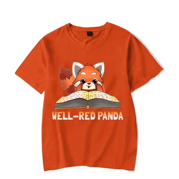 Sevimli Kırmızı Panda Grafik T Shirt Harajuku Anime Streetwear Moda Kawaii Bak Kitap Kırmızı Panda Üstleri Kadın Gömlek