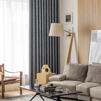 Modern Perdeler Oturma Yemek Odası Yatak Odası için İskandinav Özel Lüks Yüksek Gölgeleme Gri Saf Renk Pencere Perdeleri Ev Dekorasyon