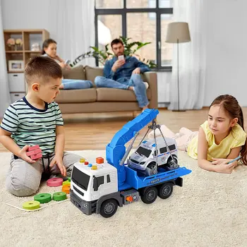 Çocuklar kamyon oyuncak ile kanca ve araba taşıma kamyon vinç oyuncak ile ışık ve ses için erkek ve kız