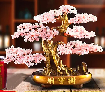 Doğal topaz sallamak para zengin olsun ağacı geomantic servet bonsai mobilya el yapımı oturma odası dekorasyon