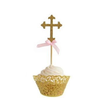 24 adet Çapraz Ve Melek Şekli Kek Topper Işıltılı Kek Seçtikleri Cupcake Toppers Dekor Parti Malzemeleri Düğün Doğum Günü Festivali İçin