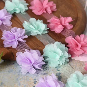 20 Metre Çiçekler 3D Şifon Küme Çiçekler Dantel Trim Elbise Dekorasyon 6 cm Geniş Dikmek Kumaş Aplike Kırpma Dikiş Malzemeleri DIY