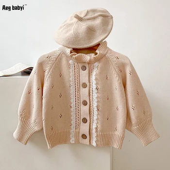Sonbahar Bebek Kazak Bebek Kız Mantar Yaka Dantel Ceket Hırka Örme Kazak Toddler Uzun Kollu Üstleri Ceket Çocuk Giyim 2