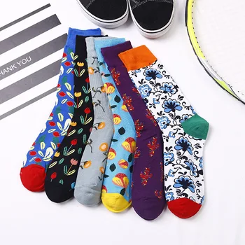 Moda Çiçek Yumuşak Penye Pamuk Çorap Unisex Moda Jakarlı Mutlu Karikatür Çorap Kadın Erkek Kore Tarzı Harajuku Skarpetki