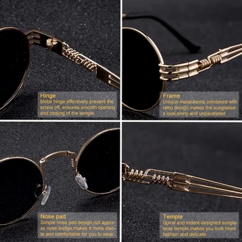 Vintage Yuvarlak Steampunk Güneş Gözlüğü Kadın Erkek Buhar Punk Altın Gözlük Hip Hop Shades Teashades Şeffaf Şeffaf Gözlük UV400 3