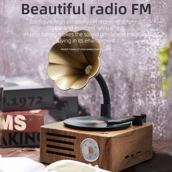 Retro Radyo Taşınabilir Mini FM Radyo bluetooth hoparlör MP3 Müzik Kutusu Vintage Plak Çalar Mikrofon Desteği Tf Kart / AUX Oyun
