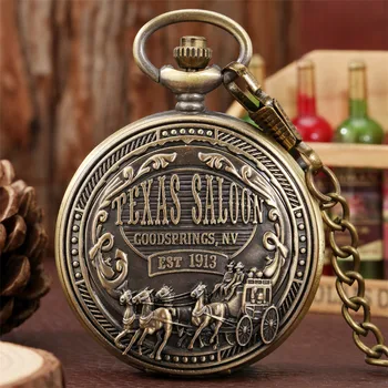 Bronz Texas salon tasarım hatıra kuvars cep saati antika kolye saat Fob cep zinciri ile