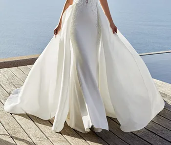 Beyaz Gelin Overskirt Ayrılabilir Etek Tren Düğün Etek Saten Zarif Gelin Maxi Etek ayrılabilir balo kıyafetleri