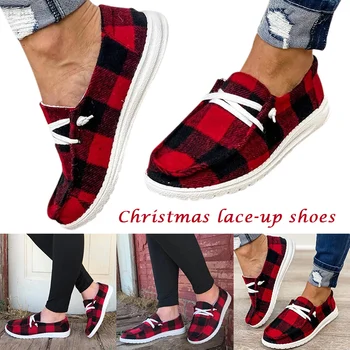 Buffalo Ekose bağcıksız ayakkabı Düz Taban Lace up Rahat kanvas ayakkabılar Kadınlar için Noel PR Satış 4