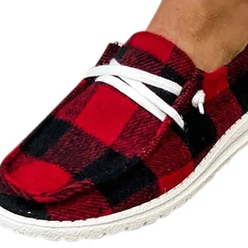 Buffalo Ekose bağcıksız ayakkabı Düz Taban Lace up Rahat kanvas ayakkabılar Kadınlar için Noel PR Satış 5