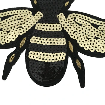 Altın Arı Yamalar Demir on Yamalar Giysi için Ceket DIY Aksesuar Dekoratif Aplike Böcek Bal Arısı Payetli Yama açık altın