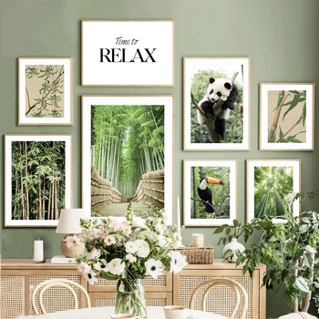Bambu Orman Panda Toucan Tırnak duvar sanatı tuval İskandinav Posterler Ve Baskılar Manzara Duvar Resimleri Çocuk Odası İçin DecorPainting