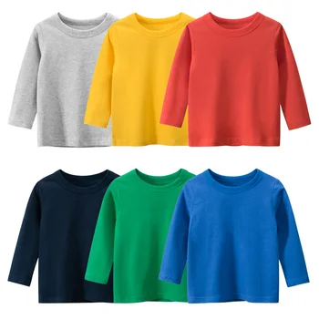 Çocuk giyim Sonbahar 2023 çocuğun Uzun Kollu T-shirt Düz Renk Pamuklu T Shirt Kızlar Aktif O-boyun Çocuk Giysileri 2-9 Yıl