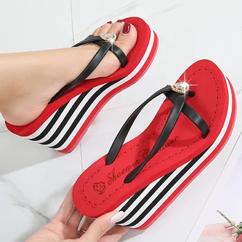 YAERNI Kadın terlik yaz plaj ayakkabısı rahat yeni thongs şerit platformu taklidi babouches zapatos de mujer 1