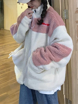 Hırka Giysileri Yeni Sonbahar Ve Kış Kore Moda Stil Faux Kuzu Polar Artı Kadife Kalın Ceket Moda Gevşek Kazak 3XL
