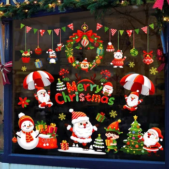 Noel pencere camı Çıkartmaları Karikatür Noel Baba Kardan Adam Elk Sticker Noel duvar çıkartmaları Merry Christmas Mutlu Yeni Yıl 2023