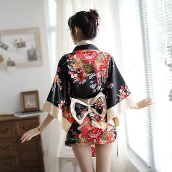 Seksi Sakura Kimono Güzel Japon Üniforma Elbise Çiçek Bornoz Kısa Elbise Gece Bornoz Moda Sabahlık Kadınlar için 0