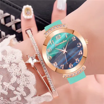 Kadın Moda quartz saat Yeşil Kadran Lüks Arapça Numaraları Saatler Basit Deri Bayan İzle Relogio Feminino 0