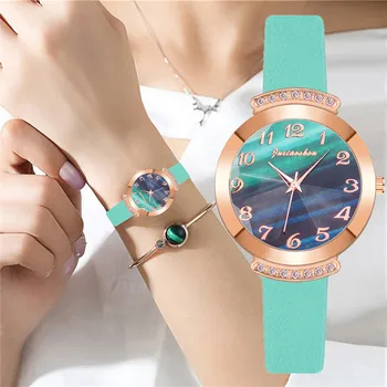 Kadın Moda quartz saat Yeşil Kadran Lüks Arapça Numaraları Saatler Basit Deri Bayan İzle Relogio Feminino 3