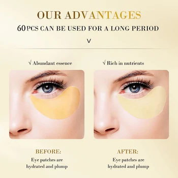 Cilt Bakım Ürünleri 24K Altın Hyaluronik Asit Göz Maskesi Koyu Göz Çevreleri Kollajen Göz Yamalar Kore Yüz bakım ürünü