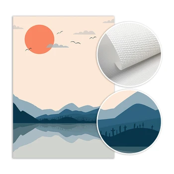 Soyut Japon Tarzı Günbatımı Dağ Göl Manzara Modern Tuval Boyama Posterler ve Baskılar duvar sanat resmi Ev Dekor için
