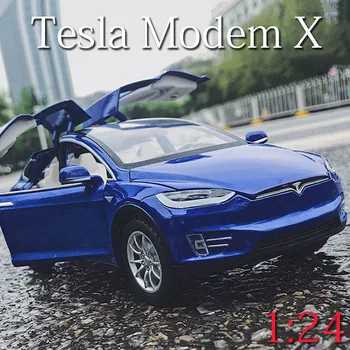 1: 24 Tesla Modeli X alaşım Araba Modeli Diecast Metal Simülasyon Oyuncak Araçlar Araba Modeli koleksiyonu ses ve ışık çocuk oyuncak hediye F161