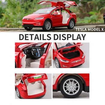 1: 24 Tesla Modeli X alaşım Araba Modeli Diecast Metal Simülasyon Oyuncak Araçlar Araba Modeli koleksiyonu ses ve ışık çocuk oyuncak hediye F161 2