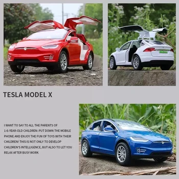 1: 24 Tesla Modeli X alaşım Araba Modeli Diecast Metal Simülasyon Oyuncak Araçlar Araba Modeli koleksiyonu ses ve ışık çocuk oyuncak hediye F161 3