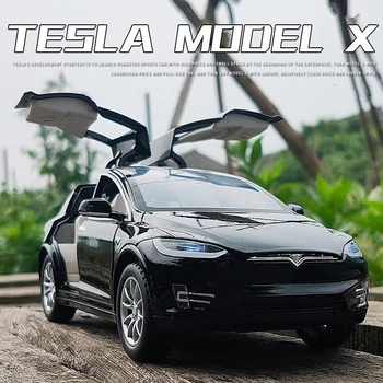 1: 24 Tesla Modeli X alaşım Araba Modeli Diecast Metal Simülasyon Oyuncak Araçlar Araba Modeli koleksiyonu ses ve ışık çocuk oyuncak hediye F161 4