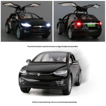 1: 24 Tesla Modeli X alaşım Araba Modeli Diecast Metal Simülasyon Oyuncak Araçlar Araba Modeli koleksiyonu ses ve ışık çocuk oyuncak hediye F161 5