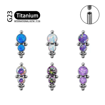 Titanyum G23 Saplama Küpe Zirkon Opal Gem Kadınlar için Helix Kıkırdak Tragus Lob Kulak ASTM Standart F136 Piercing Takı