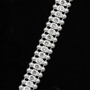 1 metre Akrilik inci zincir kristal rhinestones suni elmas zincir İnci Kristal Zincir Dikmek Düzeltir düğün elbisesi Kostüm Aplike