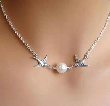 Kadın moda gümüş kaplama zincir güvercinler inci kolye takı kolye kolye