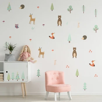 2 Stilleri Güzel Orman Hayvan Duvar Sticker Ins DIY Çocuk Odası Kapı Pencere Dekoratif Çıkartmalar Kreş Yurt Küçük sanatsal fresk 2