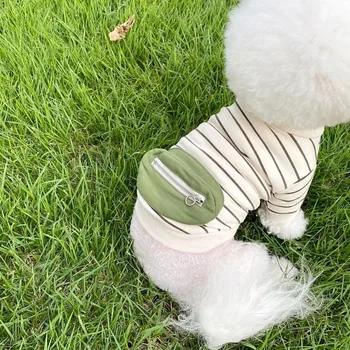Bahar Pet Köpek Giysileri Şerit Pamuk Köpekler T-shirt Zip Cep Yavru Küçük Orta Köpekler İçin Giyim Chihuahua Yorkshire perro
