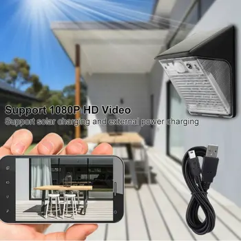 1080P Spot Güvenlik Kamera Açık 2 in 1 Su Geçirmez IP65 GÜNEŞ PANELI Kablosuz Carema Hareket Algılama 15 led ışık 1