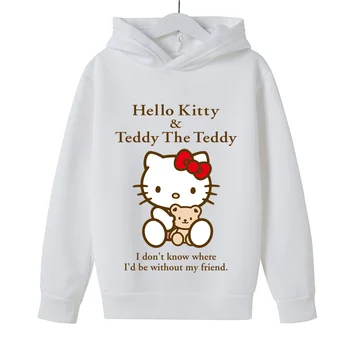 Hello Kitty Karikatür Harajuku Hoodies Uzun Kollu Tişörtü Çocuk Erkek Kız Çocuklar Pamuk Kazaklar Giyim Çocuklar Kapüşonlu 1