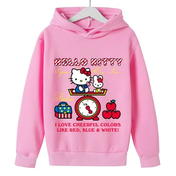 Hello Kitty Karikatür Harajuku Hoodies Uzun Kollu Tişörtü Çocuk Erkek Kız Çocuklar Pamuk Kazaklar Giyim Çocuklar Kapüşonlu 3