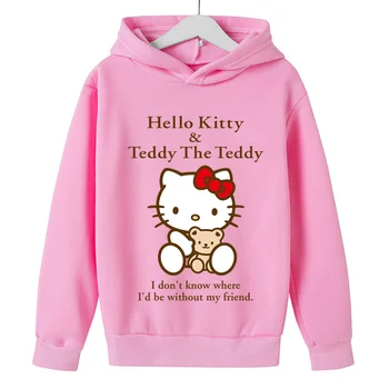 Hello Kitty Karikatür Harajuku Hoodies Uzun Kollu Tişörtü Çocuk Erkek Kız Çocuklar Pamuk Kazaklar Giyim Çocuklar Kapüşonlu 4