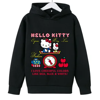 Hello Kitty Karikatür Harajuku Hoodies Uzun Kollu Tişörtü Çocuk Erkek Kız Çocuklar Pamuk Kazaklar Giyim Çocuklar Kapüşonlu 5