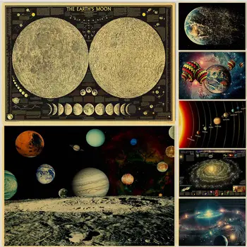 Yeni Vinate Dokuz Gezegenler Güneş Sistemi Poster Kahve Bar Odası Dekor Oturma Odası Retro Kraft Kağıt Duvar Sticker Sanat boyama