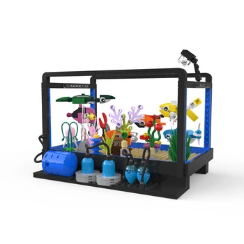 MOC Balık Küre Fishbowl Aydınlık Balık Tankı (Kendinden Tasarlanmış) Yapı Taşları Yengeç Ve Deniz Yosunu Tuğla Oyuncaklar Çocuk Hediye İçin