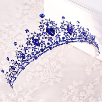 KMVEXO Vintage AB Mavi Kristal Gelin Tiaras Gelinler Kalp Damla Hairbands Taçlar Düğün saç aksesuarları Balo Takı Hediyeler 0