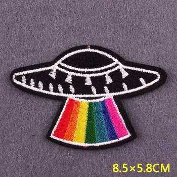 Alien UFO yama Demir On Yamalar giysi ısı yapışkanlı giyim için işlemeli yamalar Astronot Yama Giyim Aksesuarı İçin