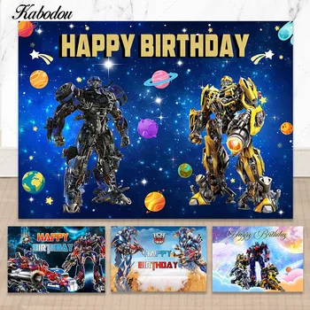Kabodou Transformers fotoğraf arka fonu Erkek Doğum Günü Fotoğraf Arka Plan Mavi Evren Vinil Polyester Süslemeleri Afiş