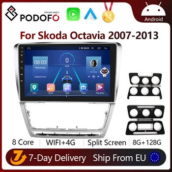 Podofo Kablosuz CarPlay Multimedya Oynatıcı Skoda Octavia 2007-2013 İçin Android Radyo 2 Din Kafa Ünitesi 4G GPS Stereo Alıcısı 36EQ