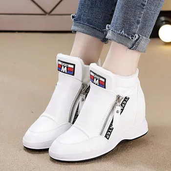 SWYIVY PU Platformu Ayakkabı Kadın rahat ayakkabılar Yeni 2020 Bahar Yüksek Top Kama Ayakkabı Kadınlar İçin Sneakers Beyaz Bayanlar Ayakkabı Fermuar
