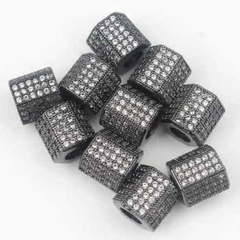 8 * 8mm Moda Metal Pirinç Mikro Açacağı Kristal CZ Sütunlu Altıgen Uzay Boncuk Takı Yapımı için DİY bilezik 3 adet / grup