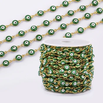 1 Metre Bakır Kaplama Altın Zincir Yeşil Nazar Boncuklu Kolye Bilezik Emaye Zincirler Takı Yapımı için Bileşenleri DIY 3