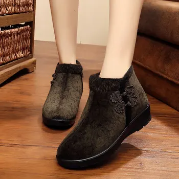 Kışlık botlar kadın Çin milliyet Hanfu ayakkabı kadife yaşlı pamuklu ayakkabılar kaymaz kalınlaşmış düz hafif sıcak sho